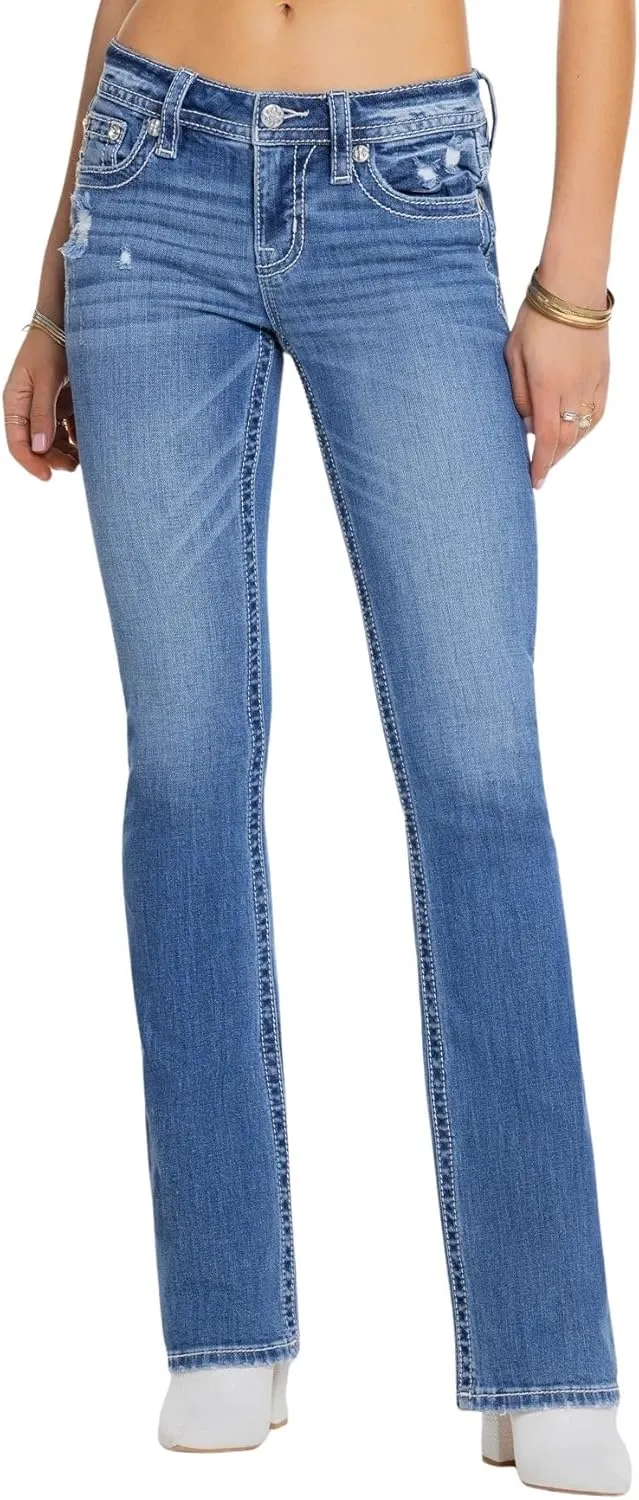 Miss Me Women's Liberty Faux Flap Pockets Mid-Rise Bootcut Jeans