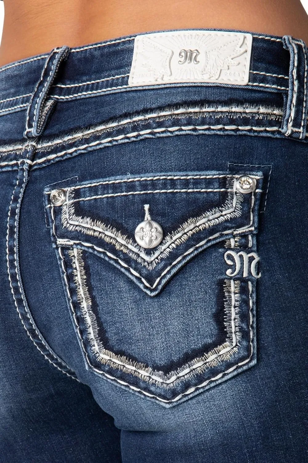 Miss Me Women's Silver Moonshine Faux Flap Pocket Mid-Rise Bootcut Jeans