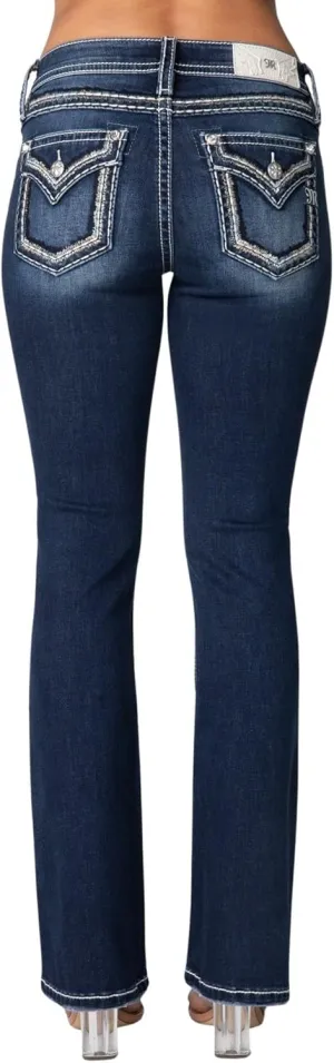 Miss Me Women's Silver Moonshine Faux Flap Pocket Mid-Rise Bootcut Jeans