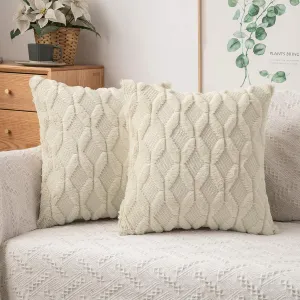 MIULEE Beige Christmas Throw Pillow Covers 18x18 Set of 2 Spring Decorative Farmhouse Couch Throw Pillows Boho Shells Cute Soft Plush Wool Winter Pillowcases for Bedroom Living Room Sofa