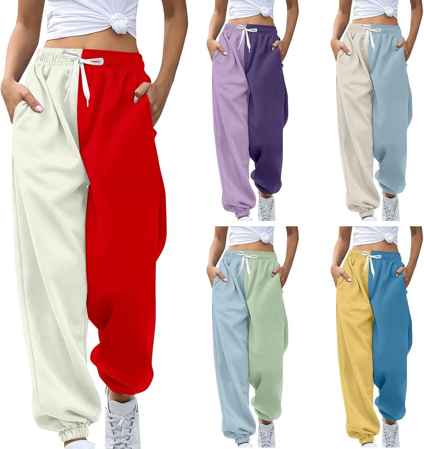 Miyaomn Women's Joggers Pants Casual Patchwork Drawstring Running Trousers Athletic Workout Gym Yoga Sweatpants with Pockets