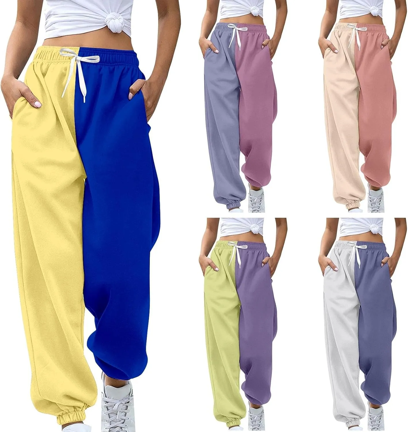 Miyaomn Women's Joggers Pants Fall Fashion Running Sweatpants with Pockets Athletic Patchwork Casual Pants for Workout Lounge
