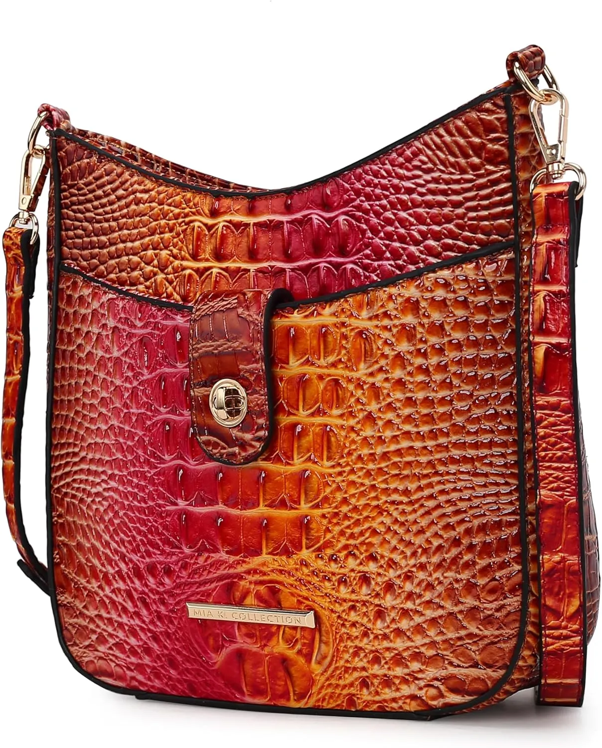 MKF Collection Women Shoulder Bag, Gradient Rainbow Crocodile Embossed Vegan Leather Handbag Purse by Mia K