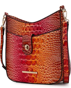 MKF Collection Women Shoulder Bag, Gradient Rainbow Crocodile Embossed Vegan Leather Handbag Purse by Mia K