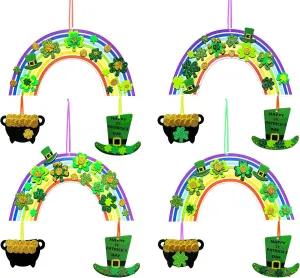 MLOLM 12 Sets St Patrick Day Rainbow Craft Kits Saint Patricks Day Crafts Kits DIY Irish Lucky Shamrock Foam Stickers Black Cauldron Craft Art Kit for Classroom Home Activity Art Project