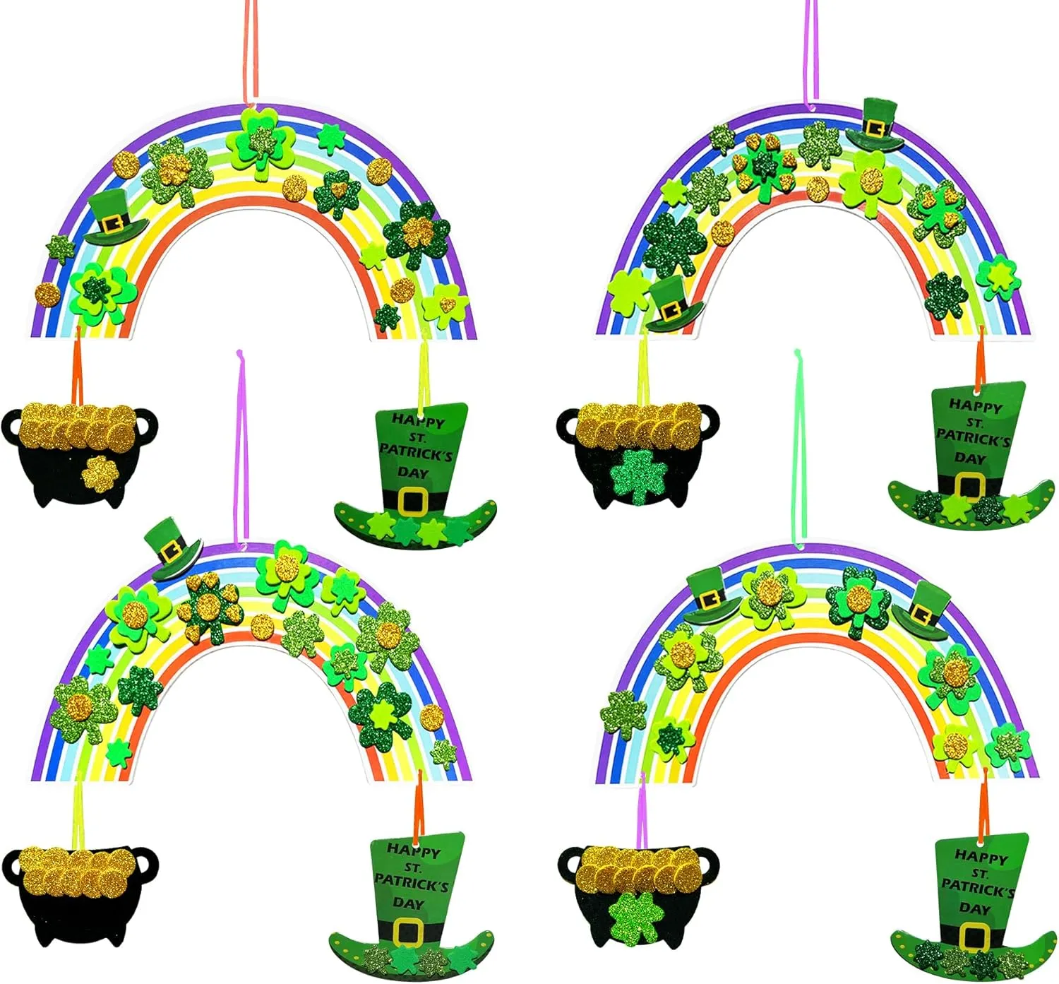 MLOLM 12 Sets St Patrick Day Rainbow Craft Kits Saint Patricks Day Crafts Kits DIY Irish Lucky Shamrock Foam Stickers Black Cauldron Craft Art Kit for Classroom Home Activity Art Project