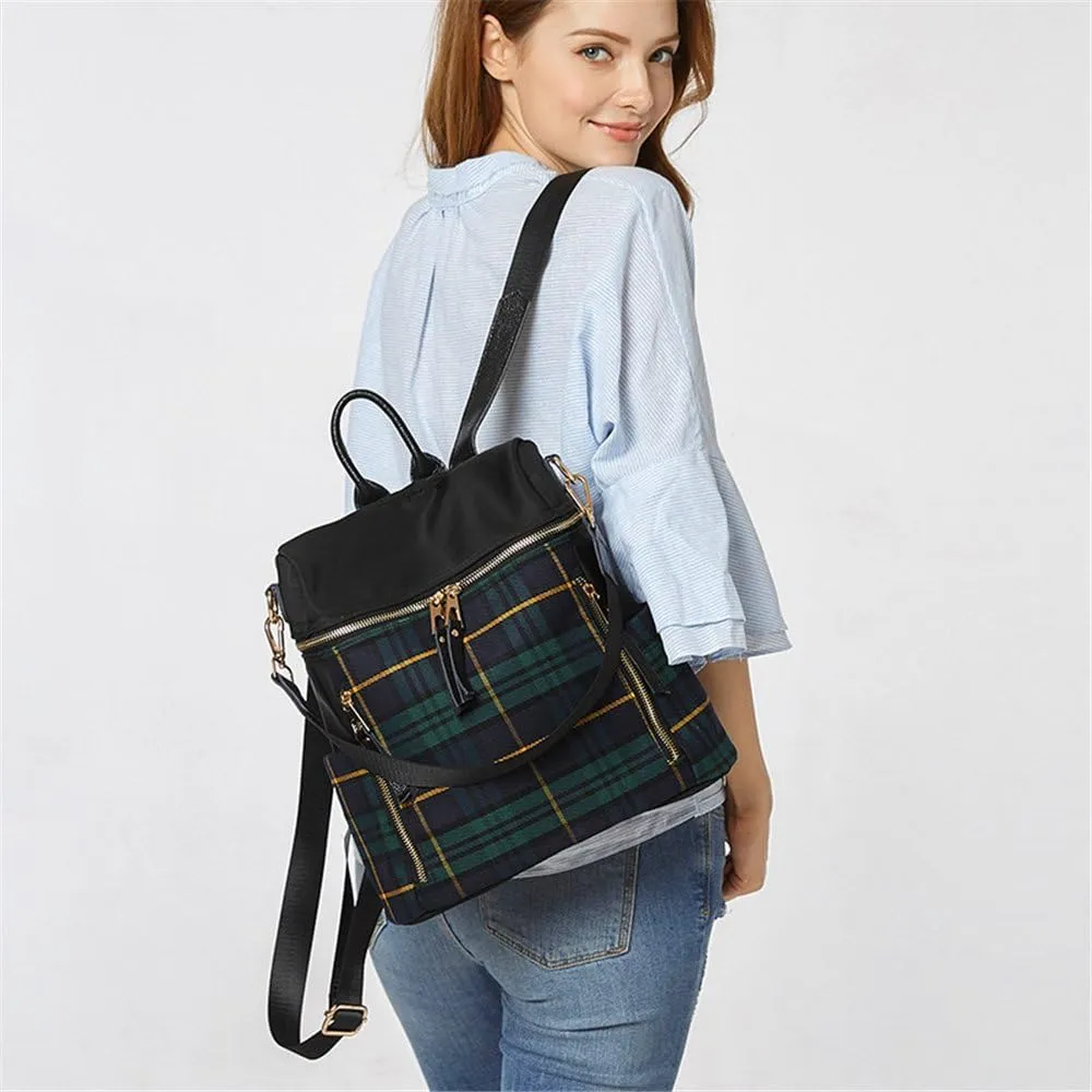 Mn&Sue Red Plaid Backpack Purse for Women Fashion Casual Daypack Dual-use Travel Shoulder Bag Rucksack