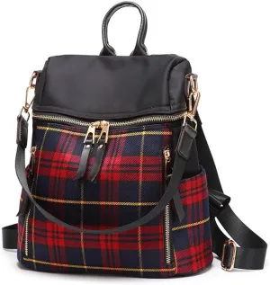 Mn&Sue Red Plaid Backpack Purse for Women Fashion Casual Daypack Dual-use Travel Shoulder Bag Rucksack
