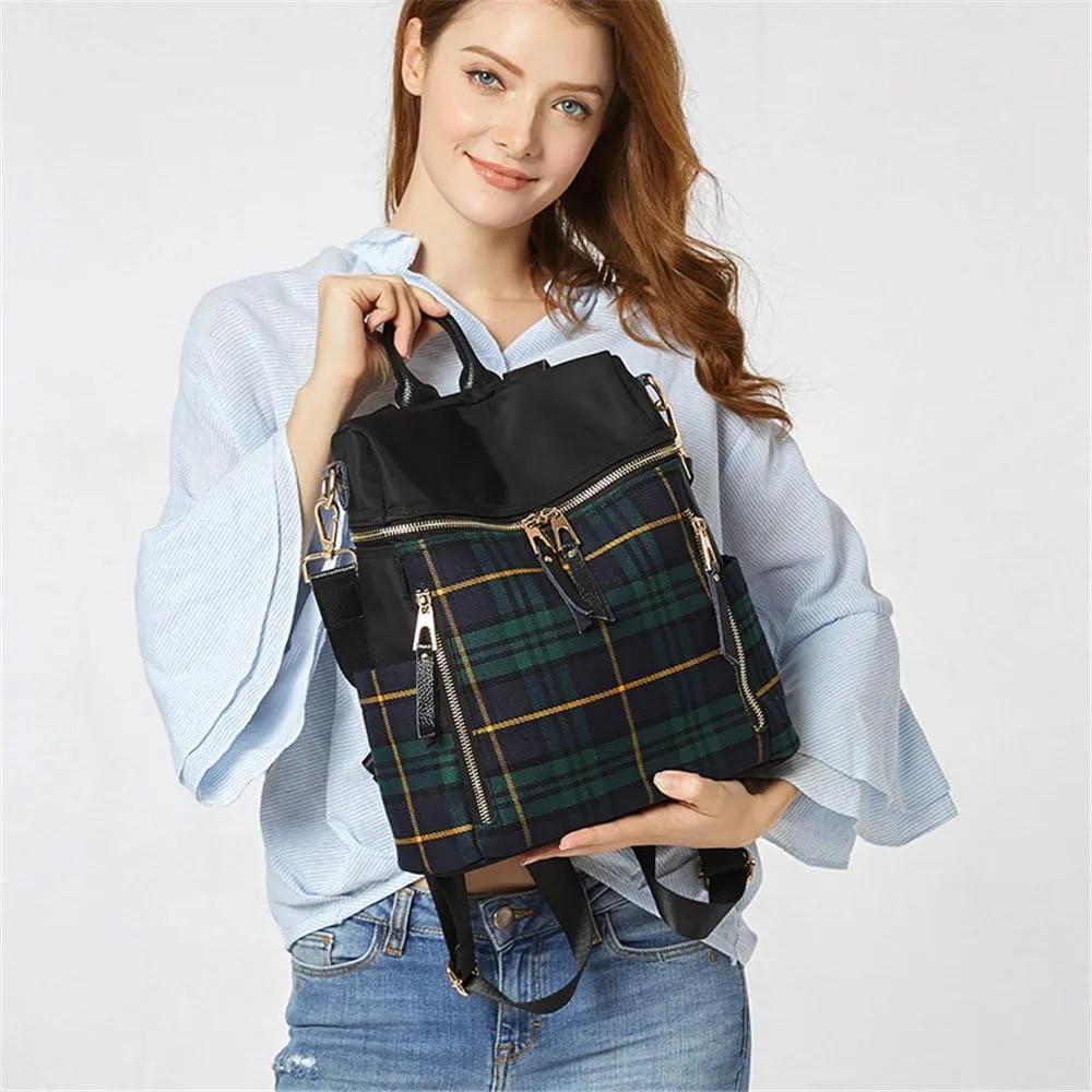 Mn&Sue Red Plaid Backpack Purse for Women Fashion Casual Daypack Dual-use Travel Shoulder Bag Rucksack