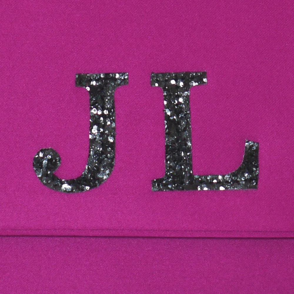 Monogram glitter initial satin medium clutch handbag