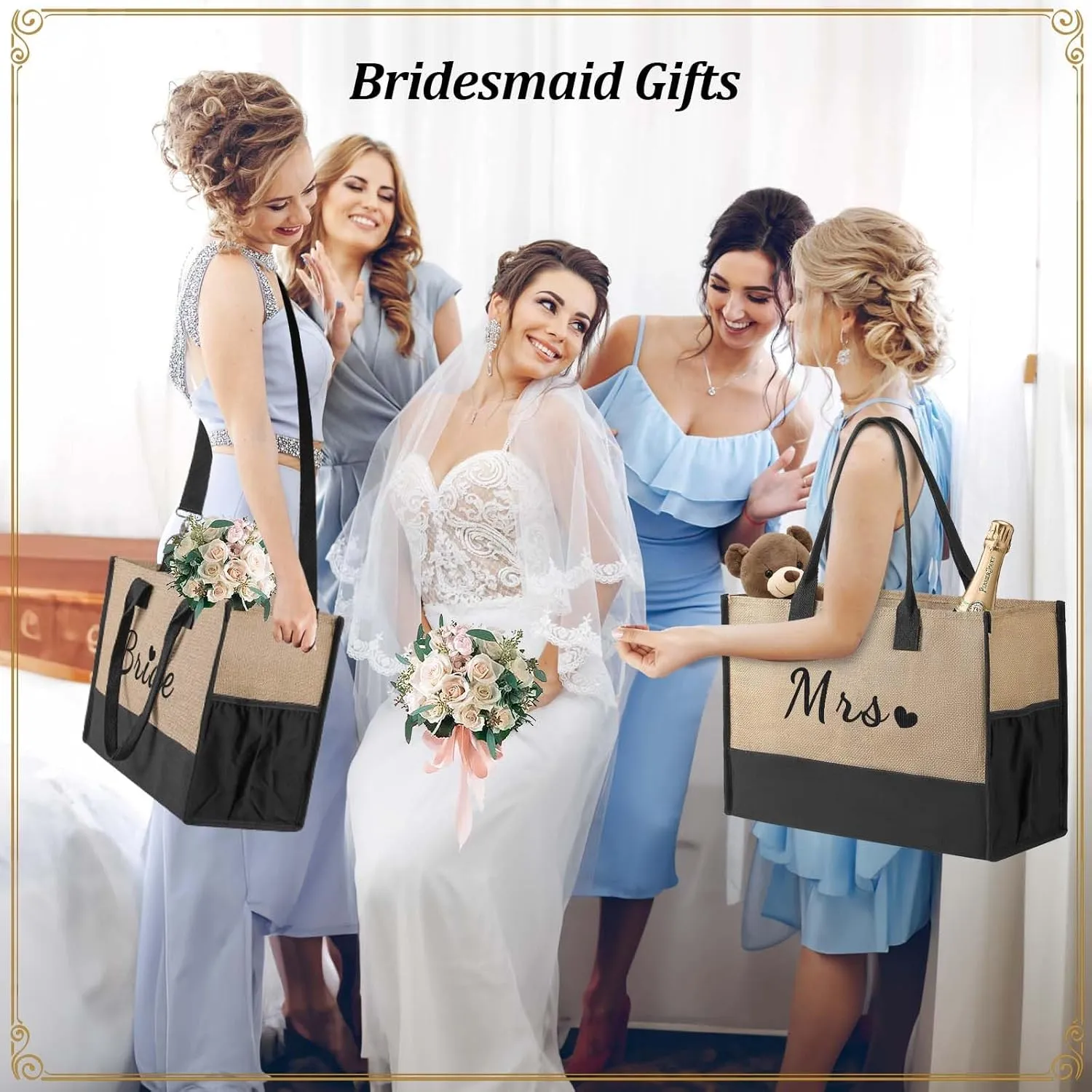 Mothers Day Gifts Mom Wife Grandma Sister Her Birthday Gifts for Women Large Jute Tote Bag and Makeup Bag Set