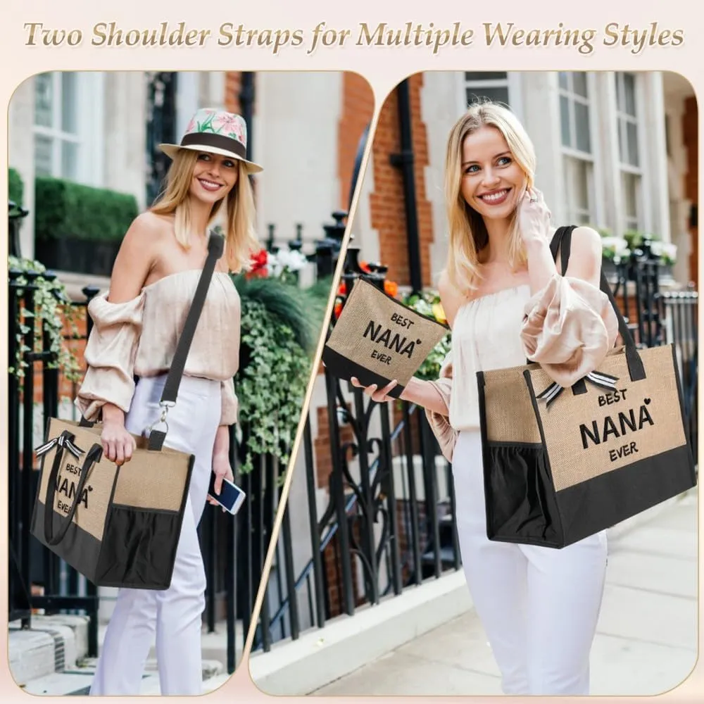 Mothers Day Gifts Mom Wife Grandma Sister Her Birthday Gifts for Women Large Jute Tote Bag and Makeup Bag Set