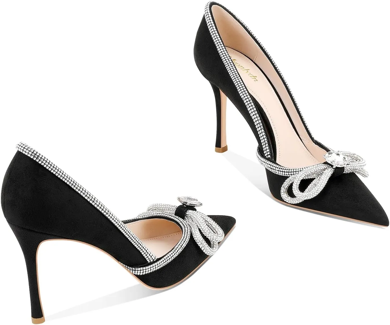 MSONLYDN Women's High Heels Pointed Toe Stiletto Heeled Rhinestone Satin Prom Dress Wedding Bridal Party Pumps