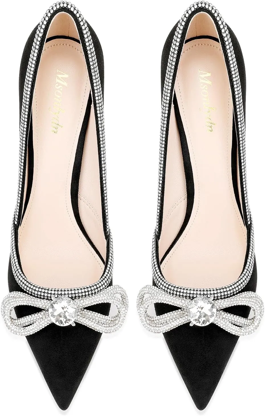 MSONLYDN Women's High Heels Pointed Toe Stiletto Heeled Rhinestone Satin Prom Dress Wedding Bridal Party Pumps