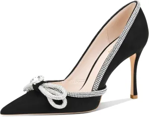MSONLYDN Women's High Heels Pointed Toe Stiletto Heeled Rhinestone Satin Prom Dress Wedding Bridal Party Pumps