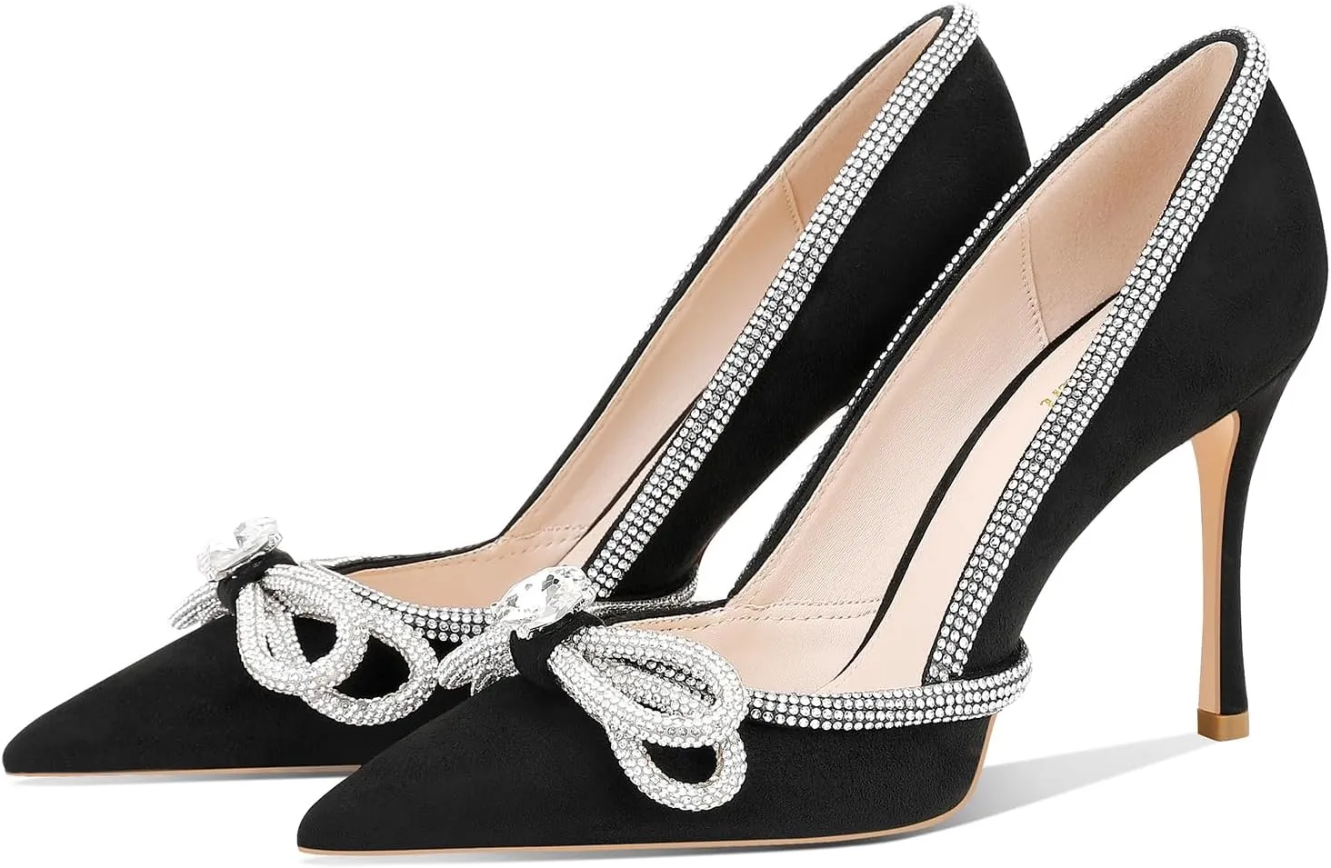 MSONLYDN Women's High Heels Pointed Toe Stiletto Heeled Rhinestone Satin Prom Dress Wedding Bridal Party Pumps