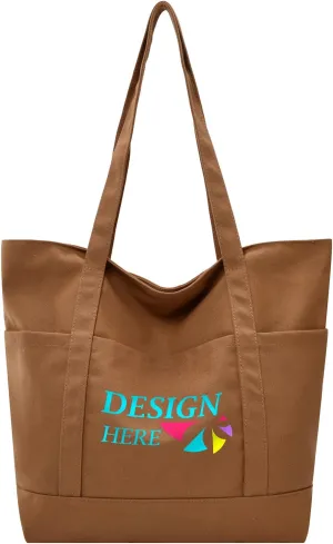 Muka Customized Canvas Heavyweight Pocket Tote Bag, Personalized Logo Shoulder Bag