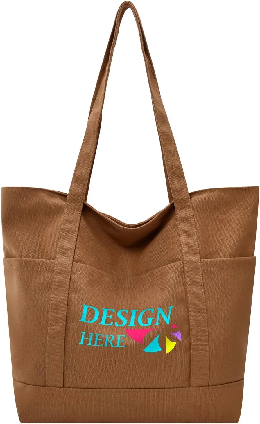 Muka Customized Canvas Heavyweight Pocket Tote Bag, Personalized Logo Shoulder Bag