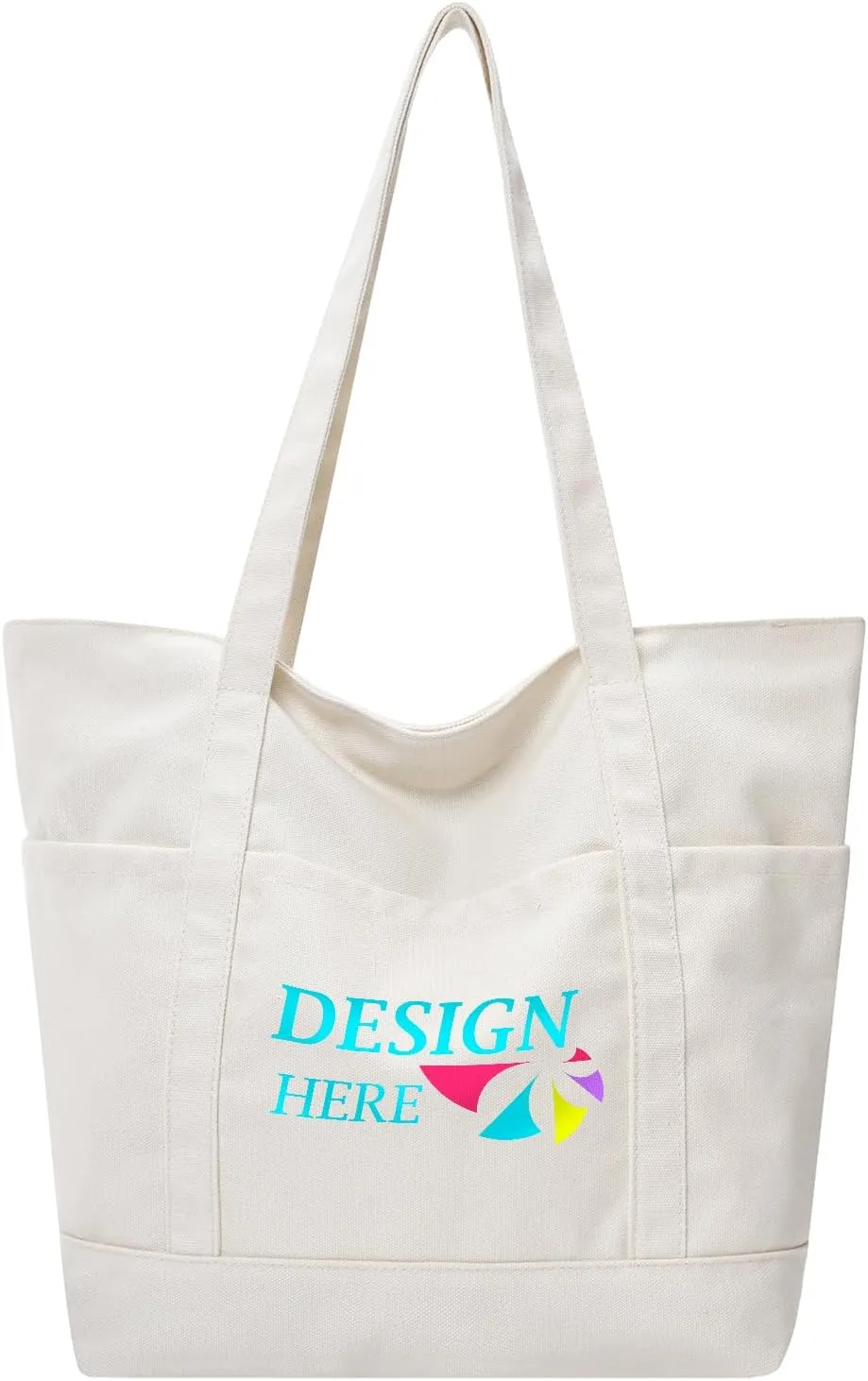Muka Customized Canvas Heavyweight Pocket Tote Bag, Personalized Logo Shoulder Bag
