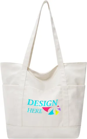 Muka Customized Canvas Heavyweight Pocket Tote Bag, Personalized Logo Shoulder Bag