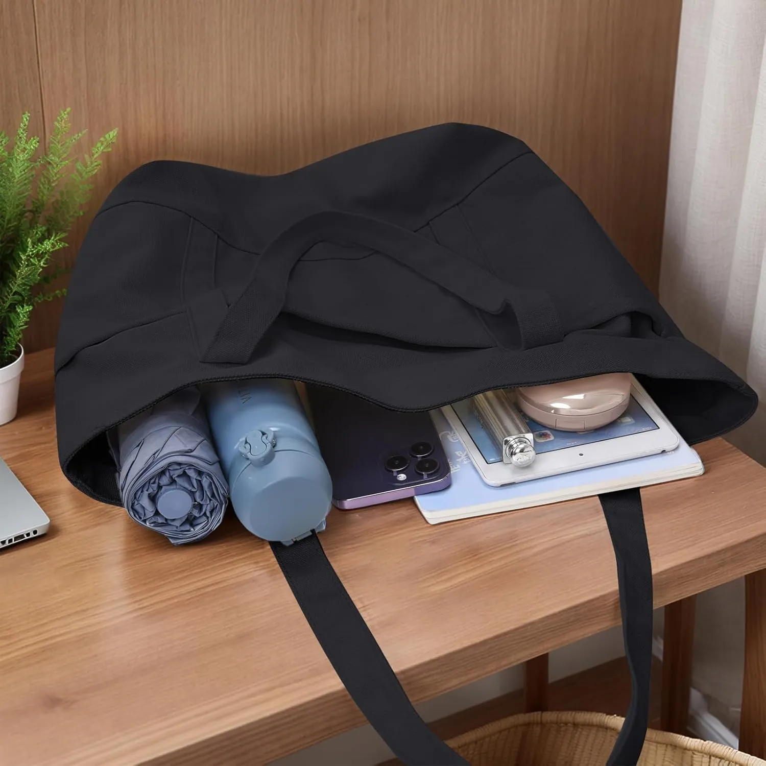 Muka Customized Canvas Heavyweight Pocket Tote Bag, Personalized Logo Shoulder Bag