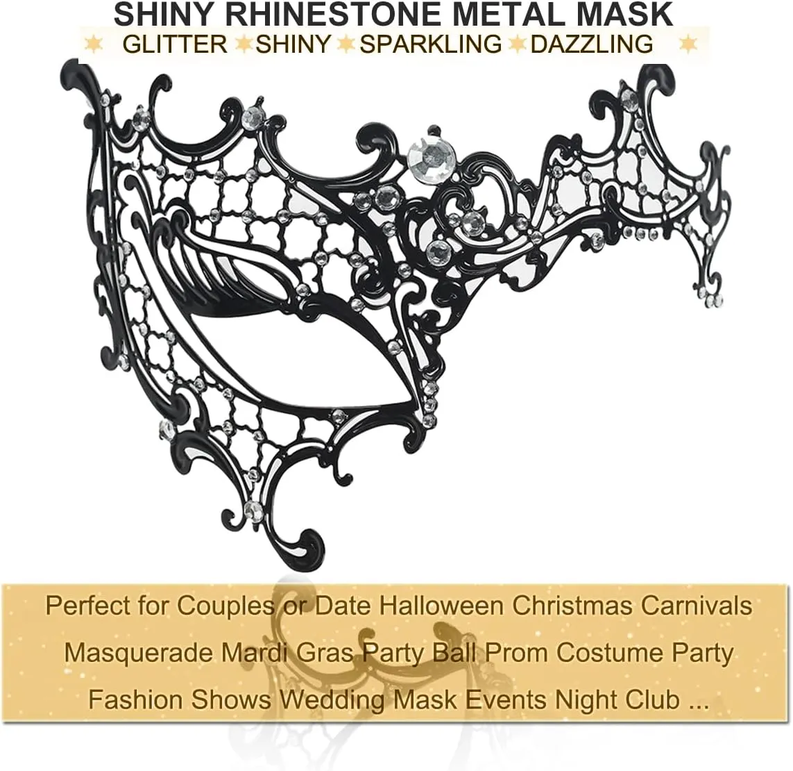 MYMENU Masquerade Mask for Couples Women Metal Rhinestone Venetian Party Evening Prom ball