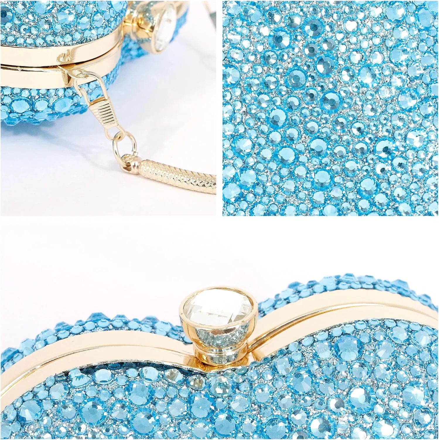 Naimo Womens Heart Bag Rhinestone Evening Bag Handbag Purse for Wedding Cocktail Party