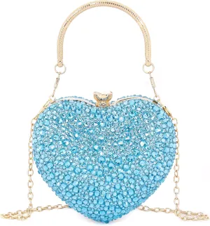 Naimo Womens Heart Bag Rhinestone Evening Bag Handbag Purse for Wedding Cocktail Party
