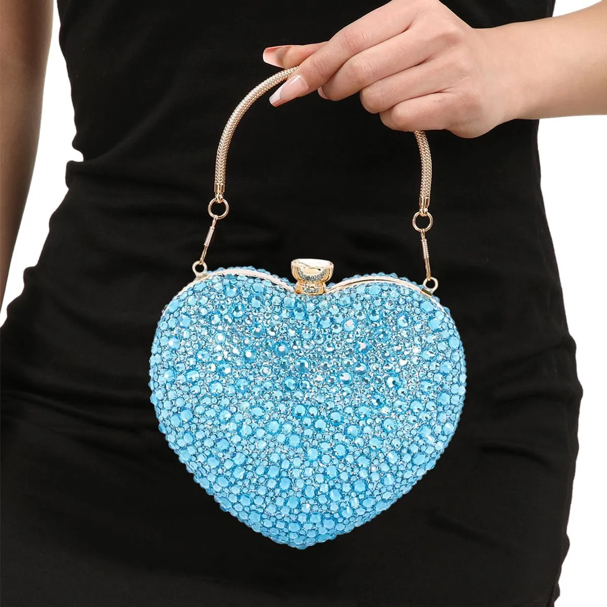 Naimo Womens Heart Bag Rhinestone Evening Bag Handbag Purse for Wedding Cocktail Party