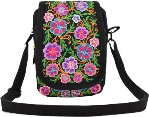 National Style Embroidery Crossbody Bag Square Canvas Bag With Double-sided Zipper Design
