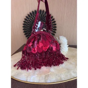 Nayaab by Sonia Symphony Amaryllis Maroon Clutch for Women