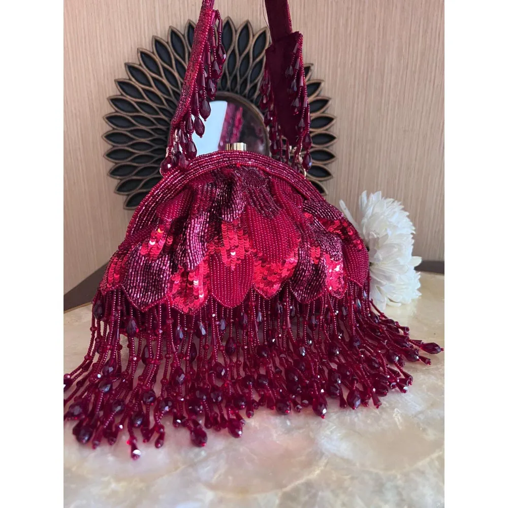 Nayaab by Sonia Symphony Amaryllis Maroon Clutch for Women