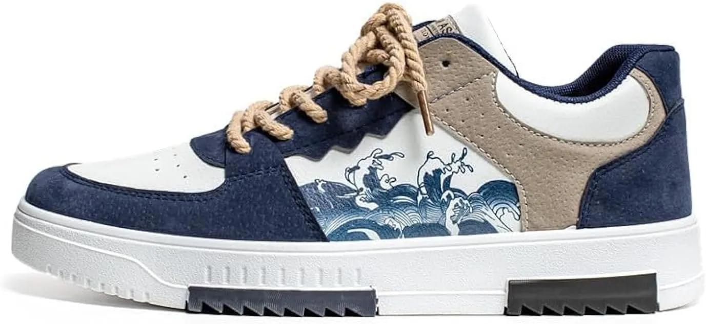 NCNDB Men's Retro Trendy Casual Shoes with Contrasting Color Patchwork Skateboard Sneaker