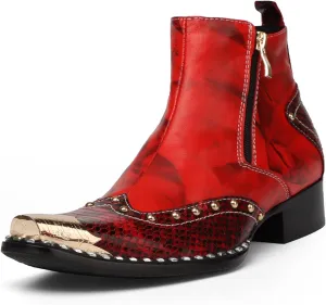 New Men Ankle Boots Patchwork Boots Two Tones Dual Zippers Steel Toe Office Party Show Business Club For Holiday The First Layer Of Cowhide