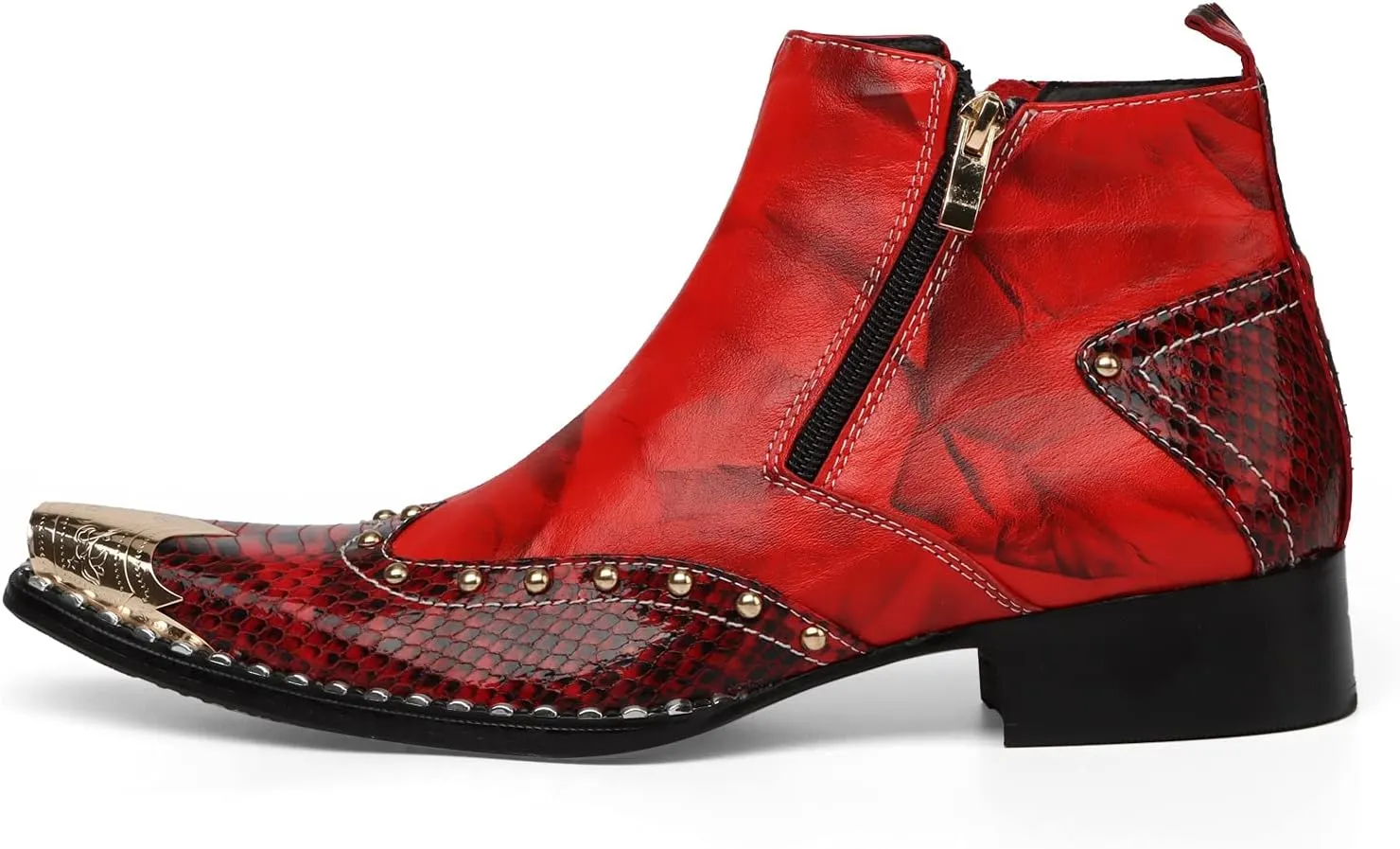 New Men Ankle Boots Patchwork Boots Two Tones Dual Zippers Steel Toe Office Party Show Business Club For Holiday The First Layer Of Cowhide