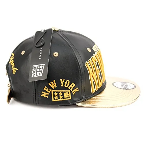 New York Faux Leather Baseball City Cap with Snake Faux Leather Flat Brim