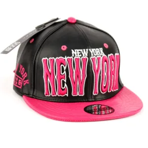 New York Faux Leather Baseball City Cap with Snake Faux Leather Flat Brim