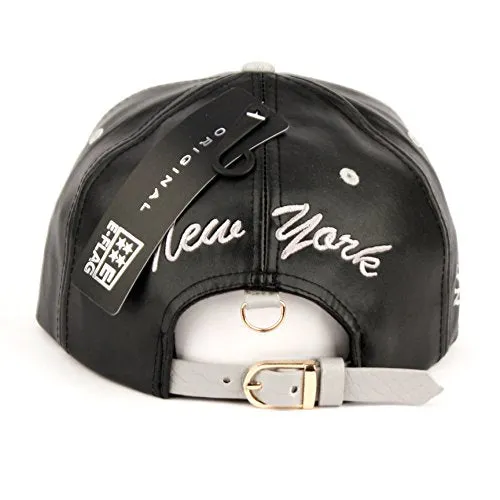 New York Faux Leather Baseball City Cap with Snake Faux Leather Flat Brim