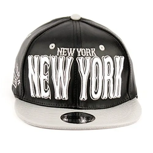 New York Faux Leather Baseball City Cap with Snake Faux Leather Flat Brim
