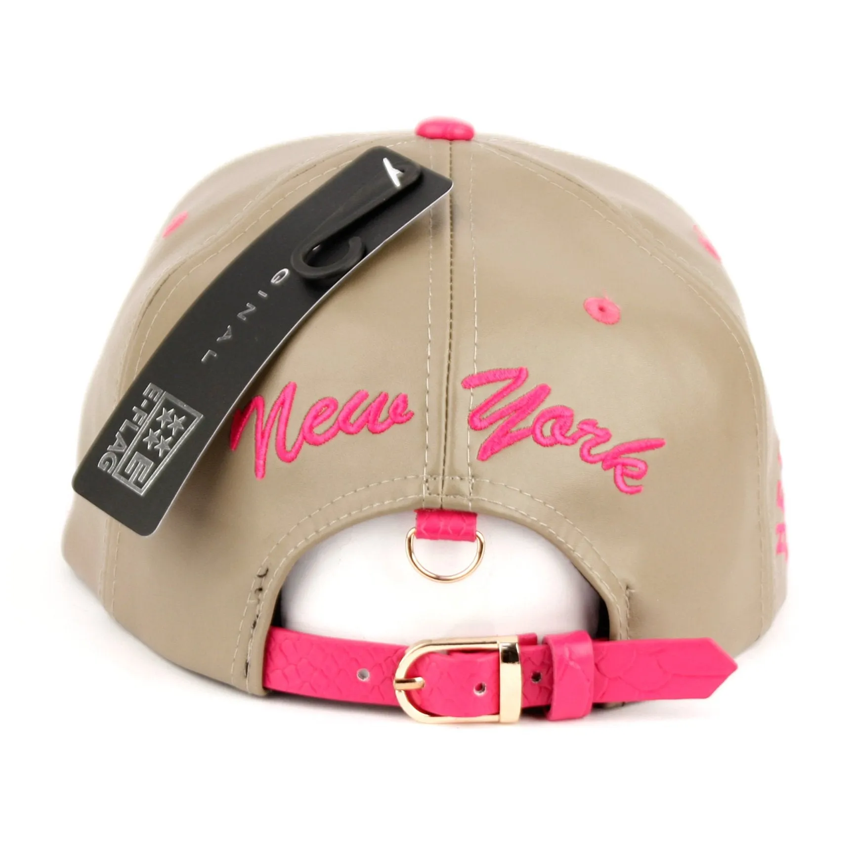 New York Faux Leather Baseball City Cap with Snake Faux Leather Flat Brim