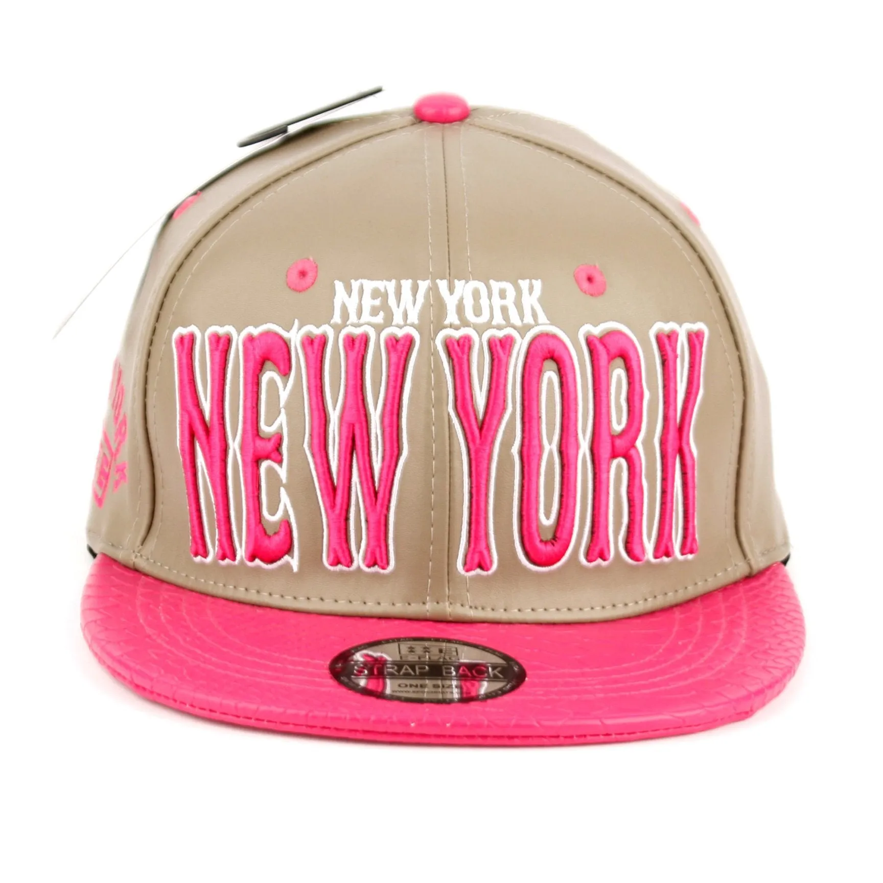 New York Faux Leather Baseball City Cap with Snake Faux Leather Flat Brim