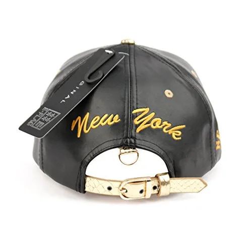 New York Faux Leather Baseball City Cap with Snake Faux Leather Flat Brim