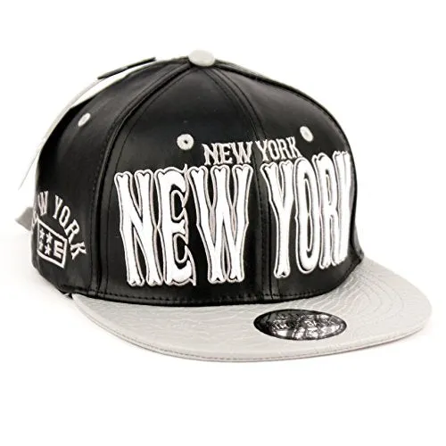 New York Faux Leather Baseball City Cap with Snake Faux Leather Flat Brim