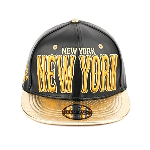 New York Faux Leather Baseball City Cap with Snake Faux Leather Flat Brim