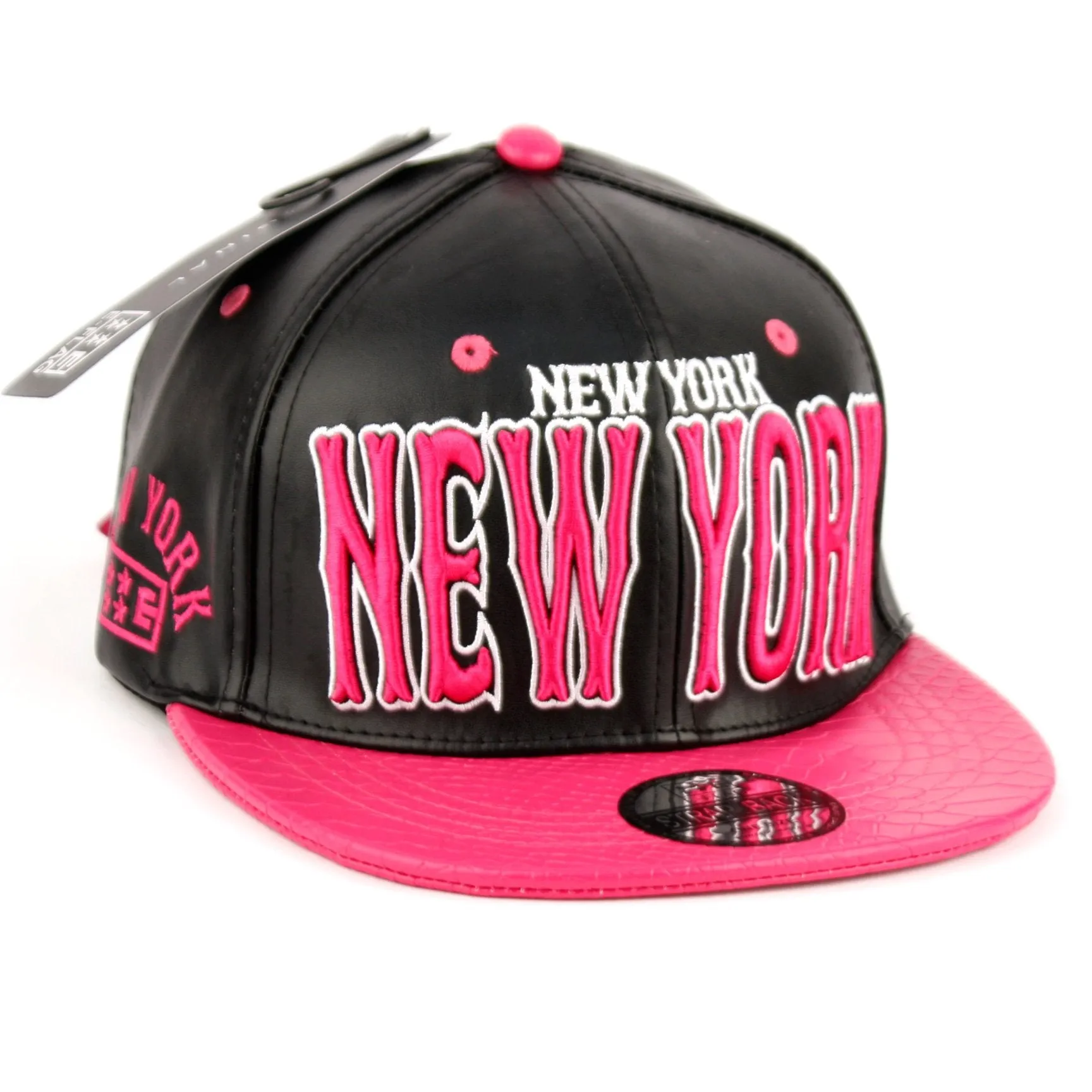New York Faux Leather Baseball City Cap with Snake Faux Leather Flat Brim