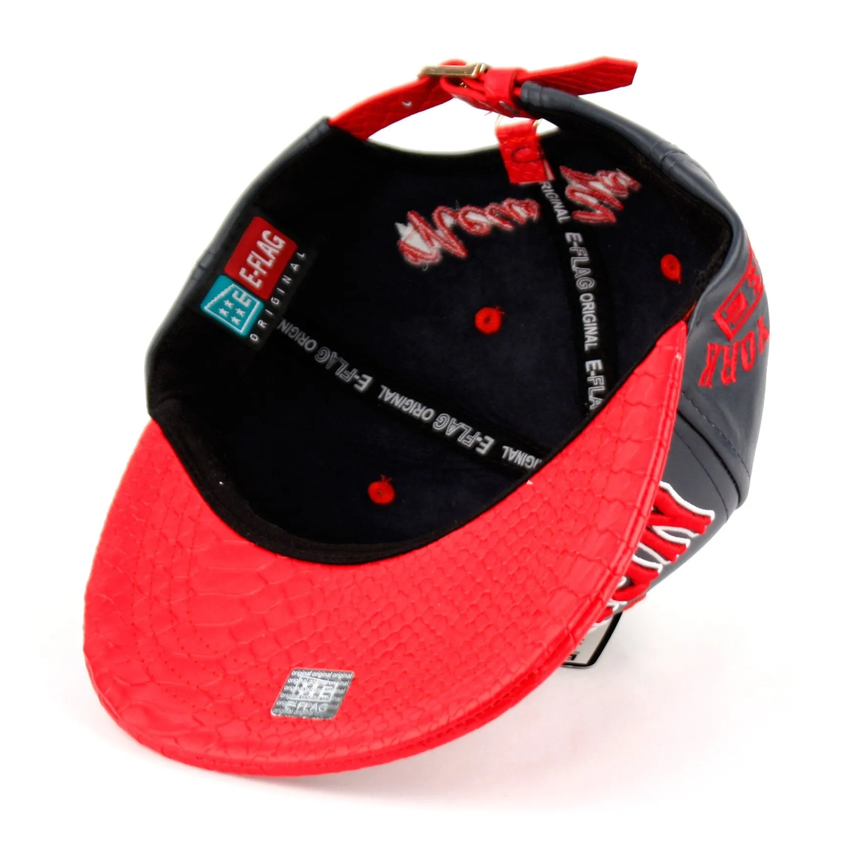 New York Faux Leather Baseball City Cap with Snake Faux Leather Flat Brim