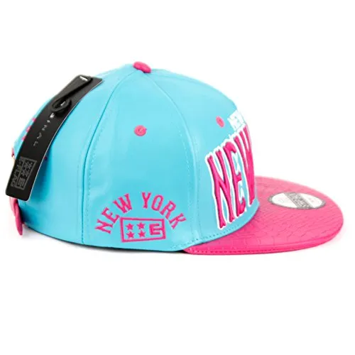 New York Faux Leather Baseball City Cap with Snake Faux Leather Flat Brim