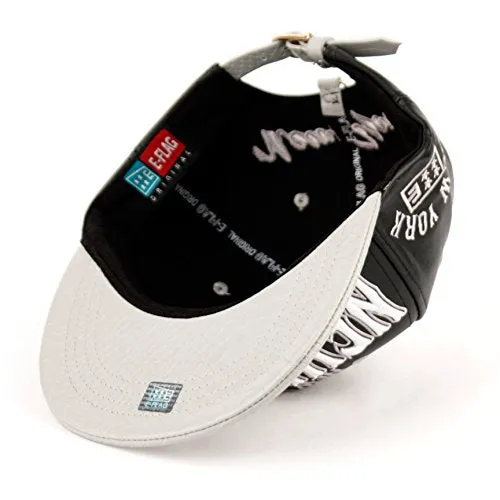 New York Faux Leather Baseball City Cap with Snake Faux Leather Flat Brim