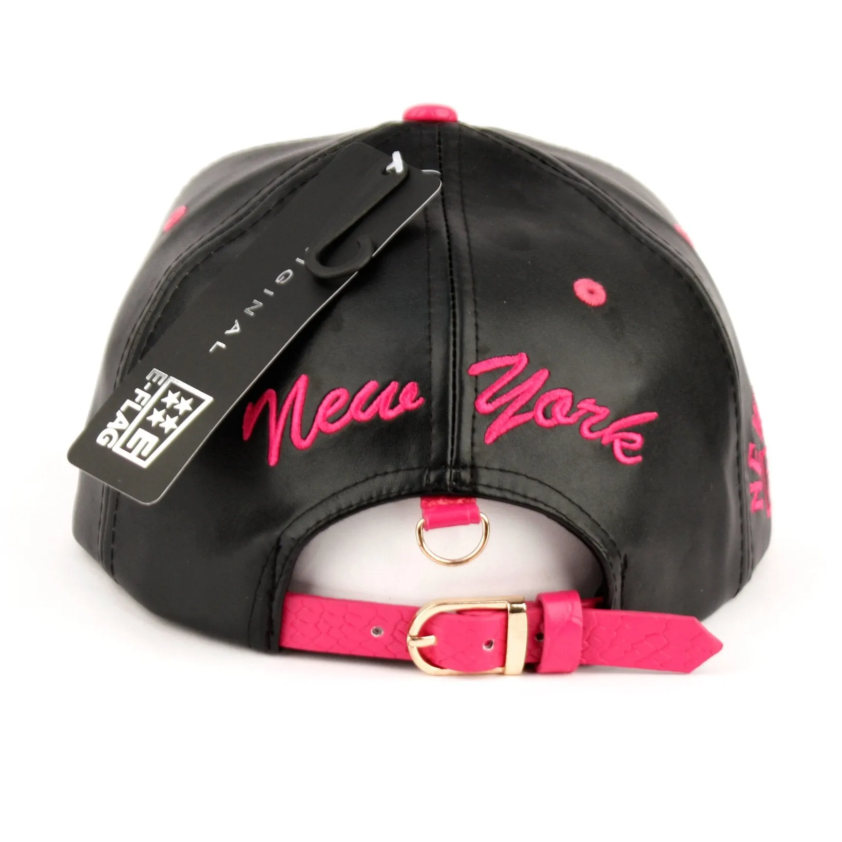 New York Faux Leather Baseball City Cap with Snake Faux Leather Flat Brim