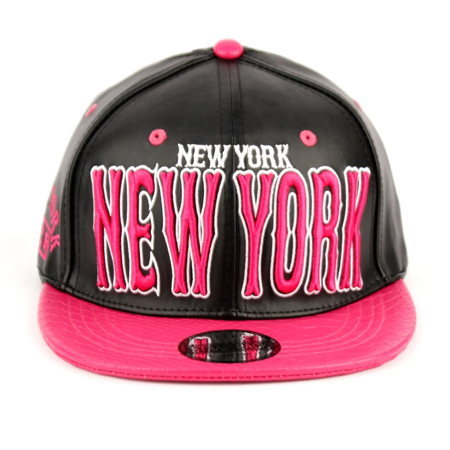 New York Faux Leather Baseball City Cap with Snake Faux Leather Flat Brim
